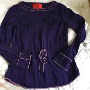 Zac Posen Z Spoke Small Silk Blend Royal Purple Tunic Adjustable Tie Waist
